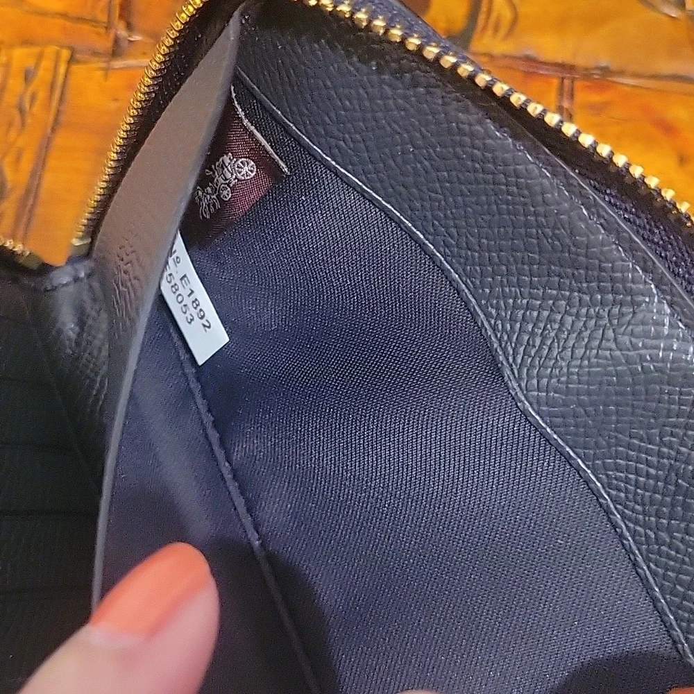 Coach wristlet wallet navy pebble leather with gold